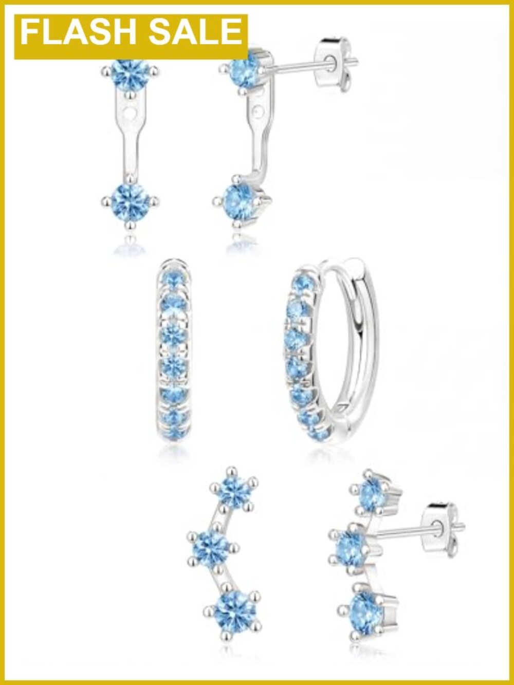 Gold Plated Birthstone Earring Set Huggie Hoop Jacket Climber Hypoallergenic